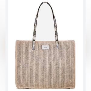 Victoria’s Secret Raffia Mesh Tropical Print Tote Bag Purse Shoulder Bag New